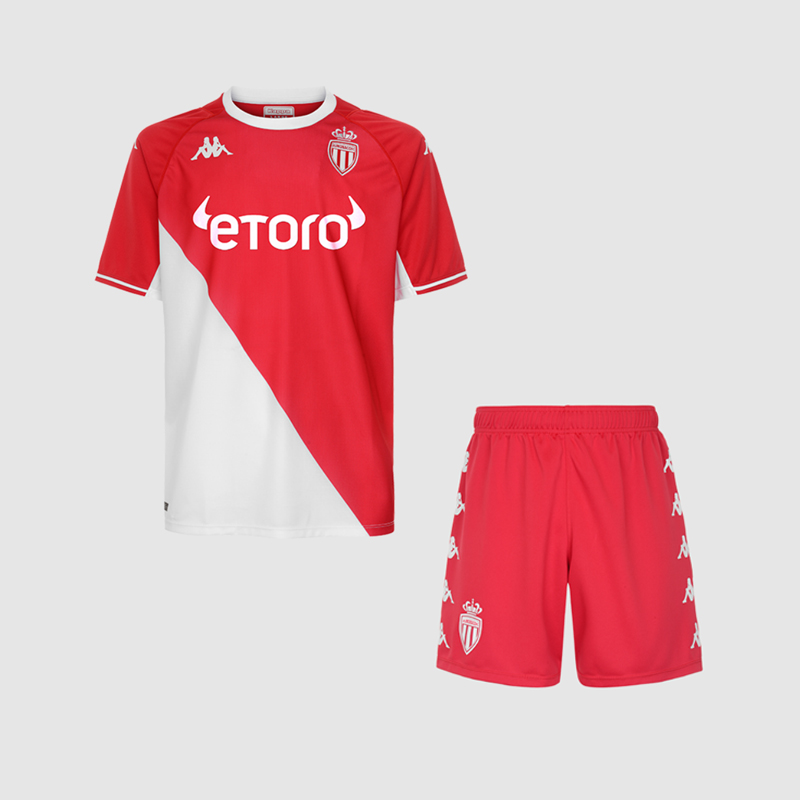 Kids AS Monaco 2021/22 Home Soccer Kits Shirt With Shorts